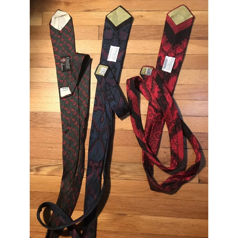 Lot Of 3  Crawford's By Damon Italian Silk Neckties Imported Foulard Fabric